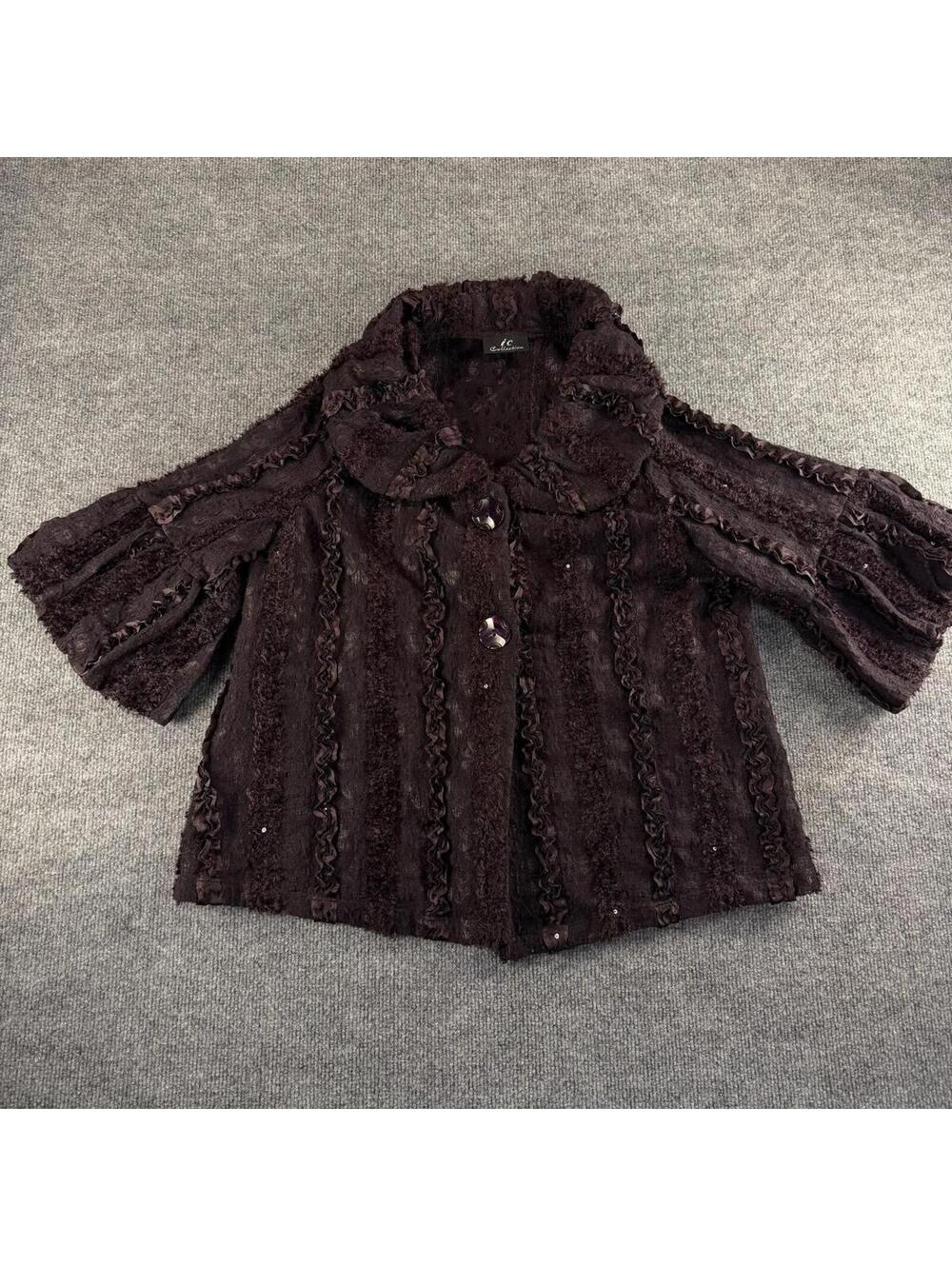 VTG ic Collection Textured Button-Up‎ Jacket Ruffles Lace Gothic Whimsigoth